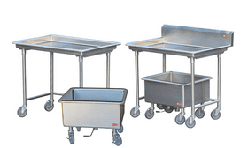 A group of different types of carts and tables.